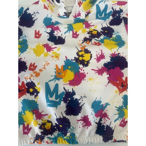 Vintage Y2K‎ Hoodie Paint Splatter Cropped Sweatshirt Streetwear Hiphop 2X - Picture 3 of 7